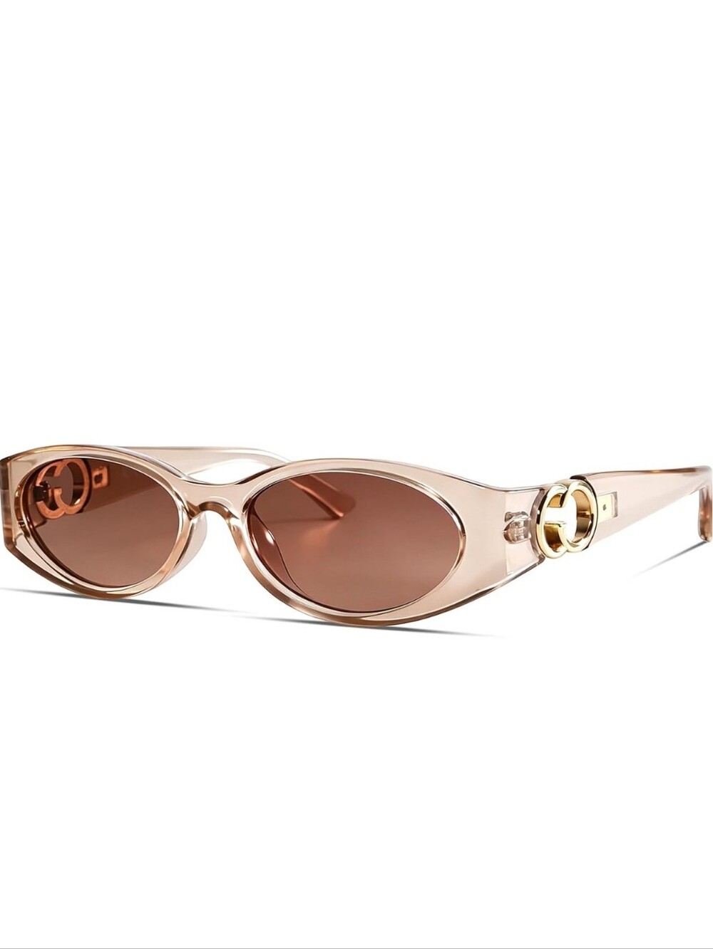 Transparent Blush Oval Sunglasses with Gold Ring Accent